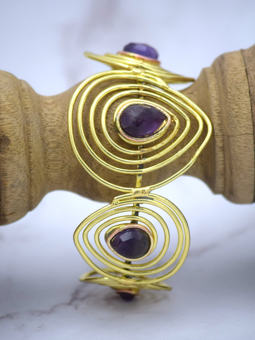 Elegant Spiral Semi Precious Adjustable Cuff - QUEENS JEWELS