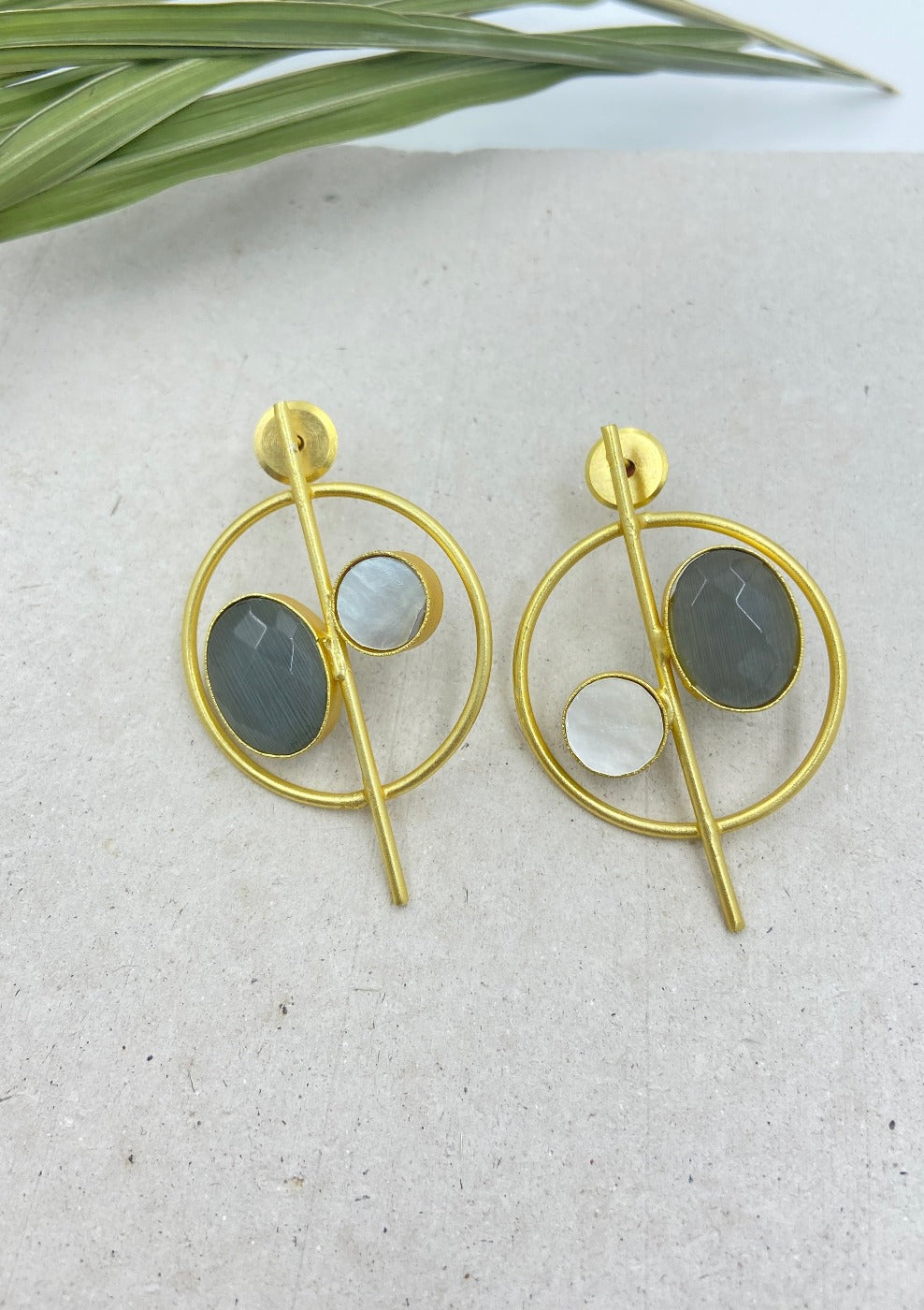 Gold Plated Circular Herkimer Quartz Drop Earrings - QUEENS JEWELS